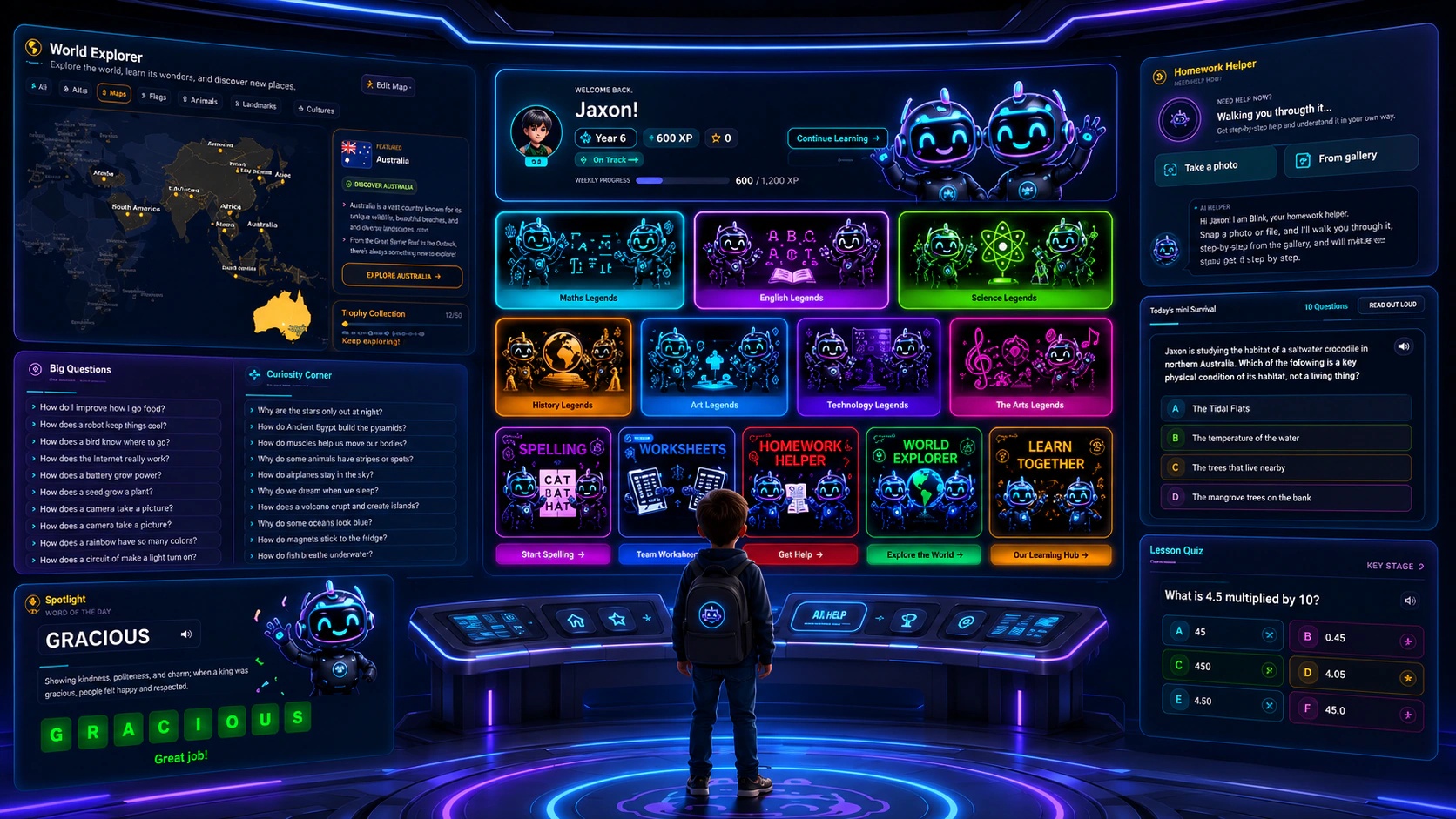 A child exploring the SmartKidz learning hub with Riley